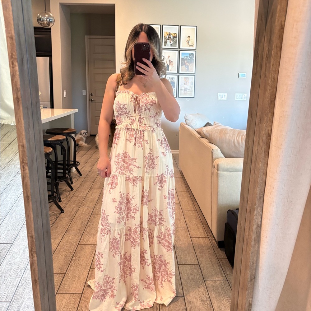 Celebrity Pink Cream Maxi Dress with Dusty Pink Floral Print